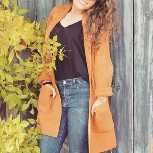 Anthropologie Philosophy Cardigan - open front sweater - pumpkin orange